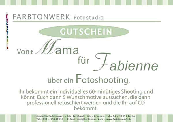 Gutschein Fotoshooting Fotostudio Farbtonwerk Besipiel