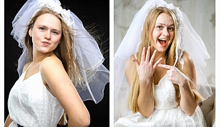 Portrait einer hübschen, jungen Braut beim JGA Junggesellinnenabschieds Fotoshooting